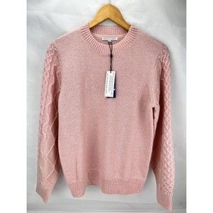 Rebecca Minkoff Pale Pink Penny Cable Knit Pullover Sweater Wool Blend - Size S